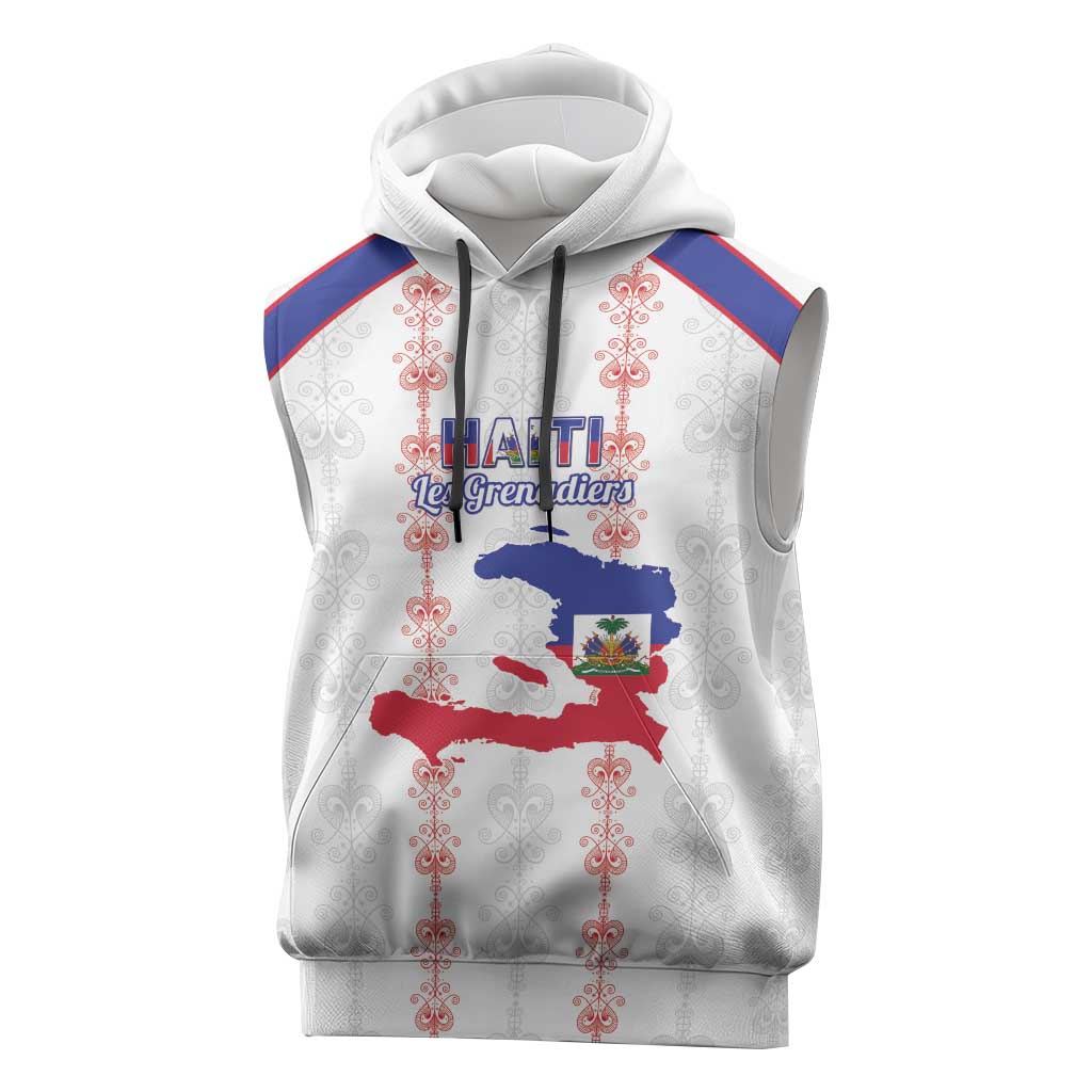 Custom Haiti Football Sleeveless Hoodie Les Grenadiers Veve Vodou White - Wonder Print Shop