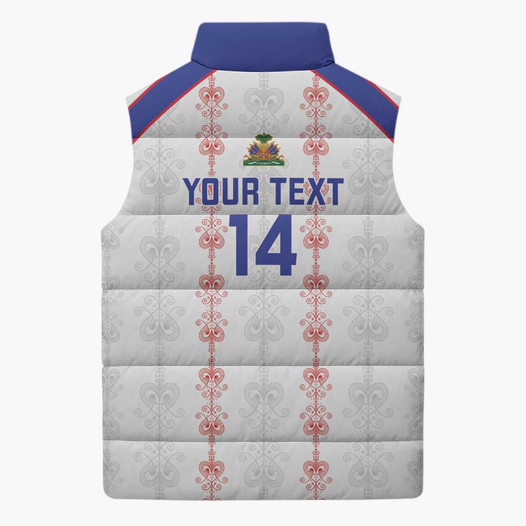 Custom Haiti Football Sleeveless Puffer Jacket Les Grenadiers Veve Vodou White - Wonder Print Shop