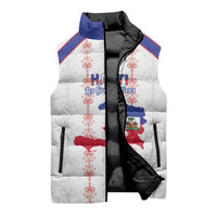 Custom Haiti Football Sleeveless Puffer Jacket Les Grenadiers Veve Vodou White - Wonder Print Shop