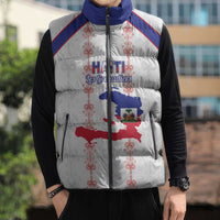 Custom Haiti Football Sleeveless Puffer Jacket Les Grenadiers Veve Vodou White - Wonder Print Shop