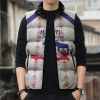 Custom Haiti Football Sleeveless Puffer Jacket Les Grenadiers Veve Vodou White - Wonder Print Shop