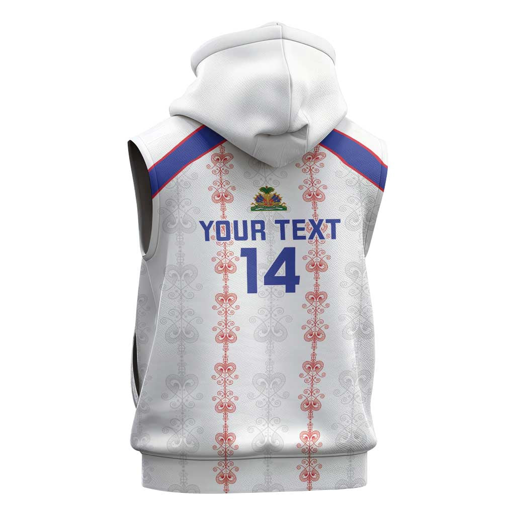 Custom Haiti Football Sleeveless Zip Hoodie Les Grenadiers Veve Vodou White - Wonder Print Shop