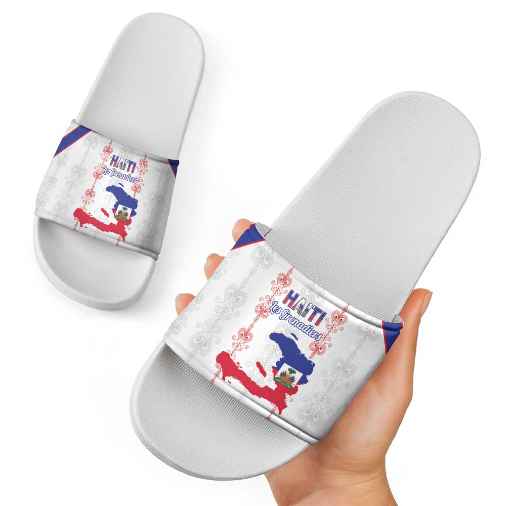Haiti Football Slide Sandals Les Grenadiers Veve Vodou White - Wonder Print Shop