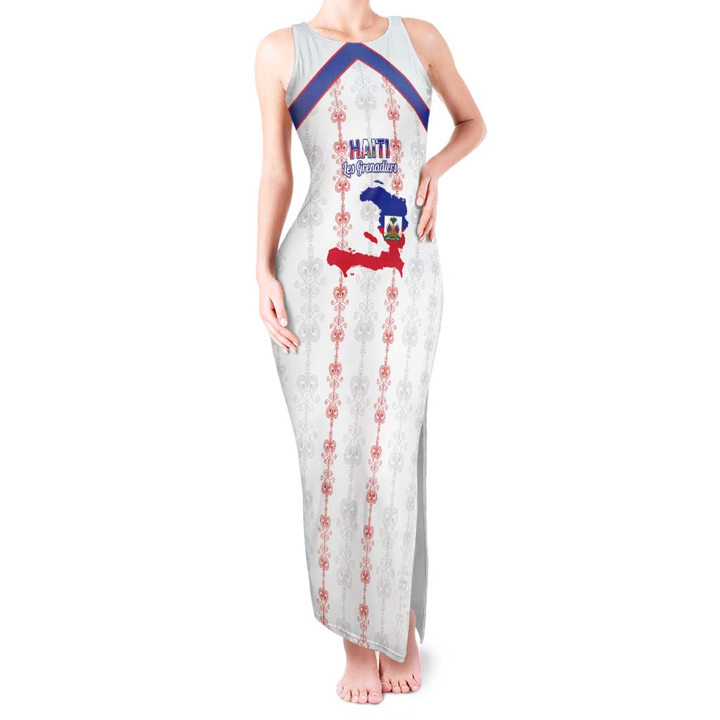 Custom Haiti Football Tank Maxi Dress Les Grenadiers Veve Vodou White - Wonder Print Shop