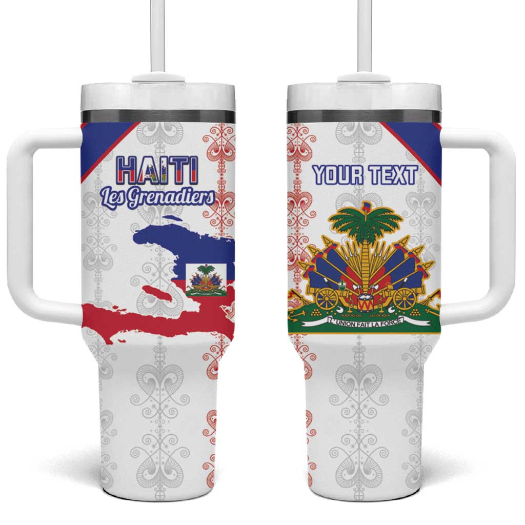 Custom Haiti Football Tumbler With Handle Les Grenadiers Veve Vodou White - Wonder Print Shop