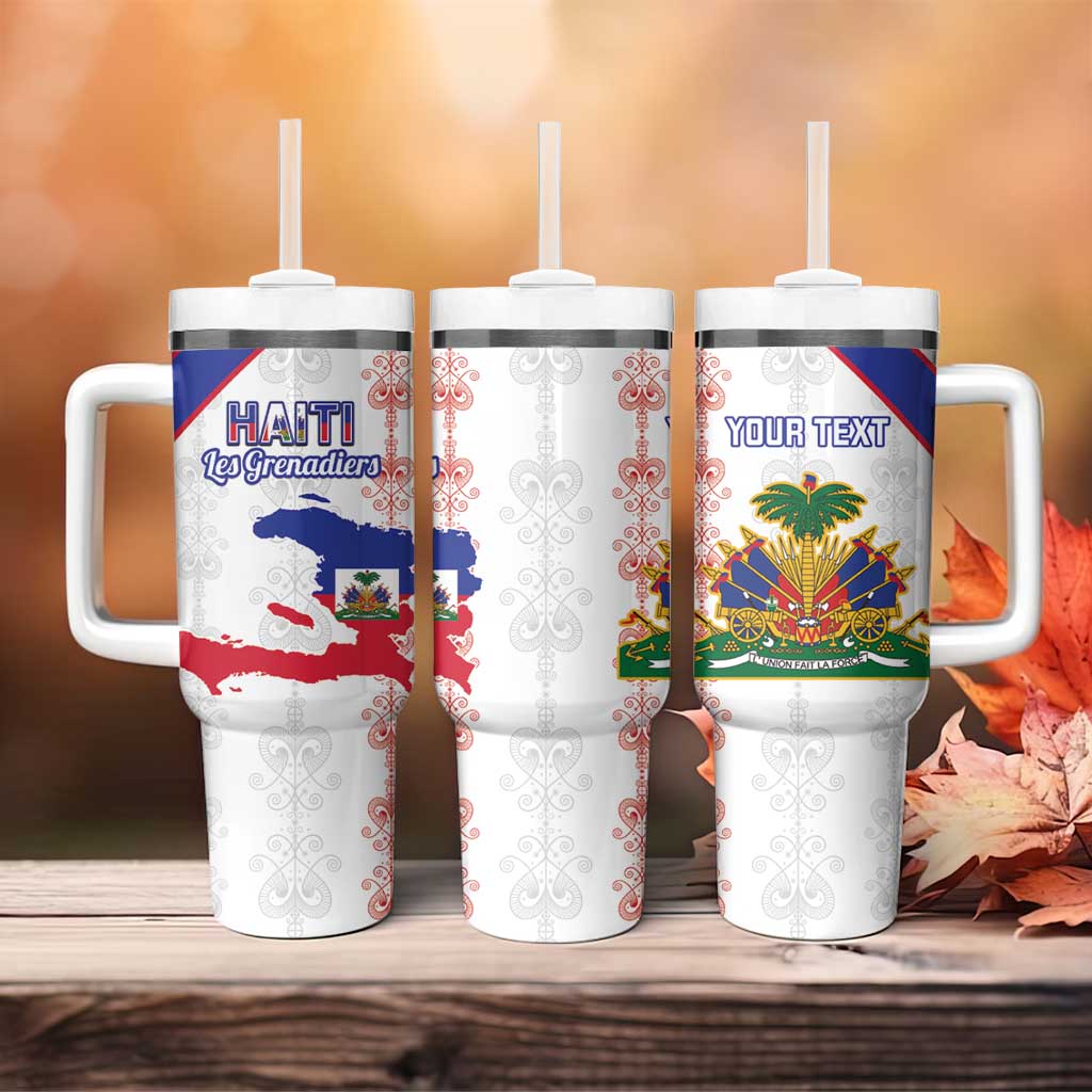 Custom Haiti Football Tumbler With Handle Les Grenadiers Veve Vodou White - Wonder Print Shop