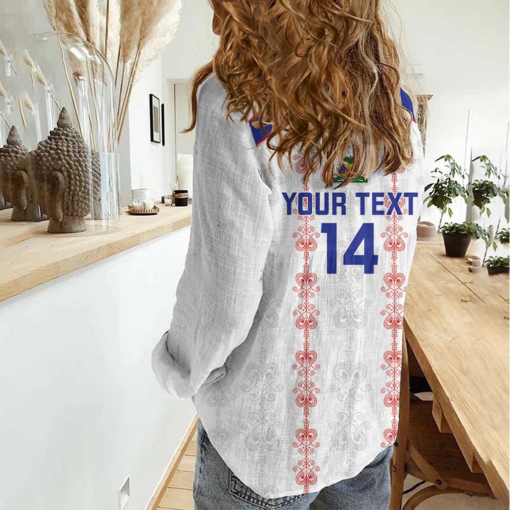 Custom Haiti Football Women Casual Shirt Les Grenadiers Veve Vodou White - Wonder Print Shop