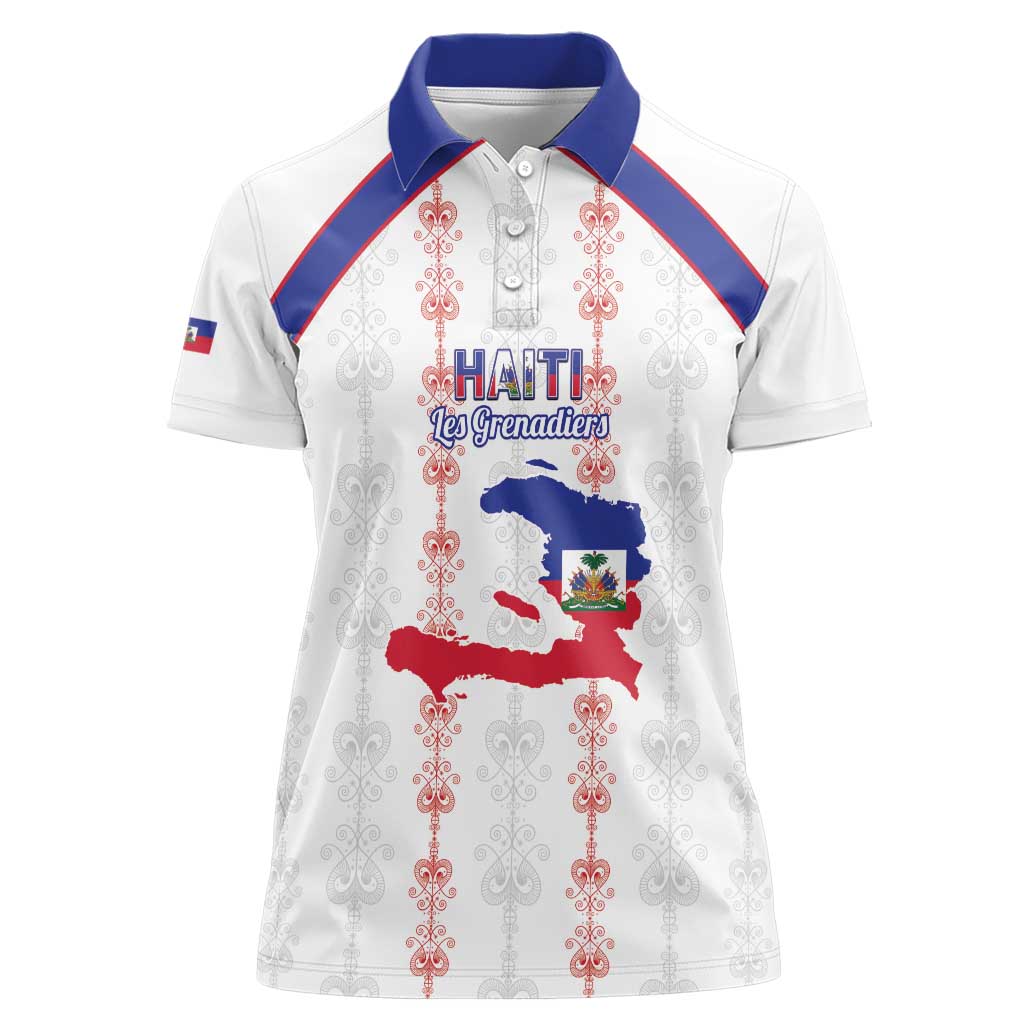 Custom Haiti Football Women Polo Shirt Les Grenadiers Veve Vodou White - Wonder Print Shop