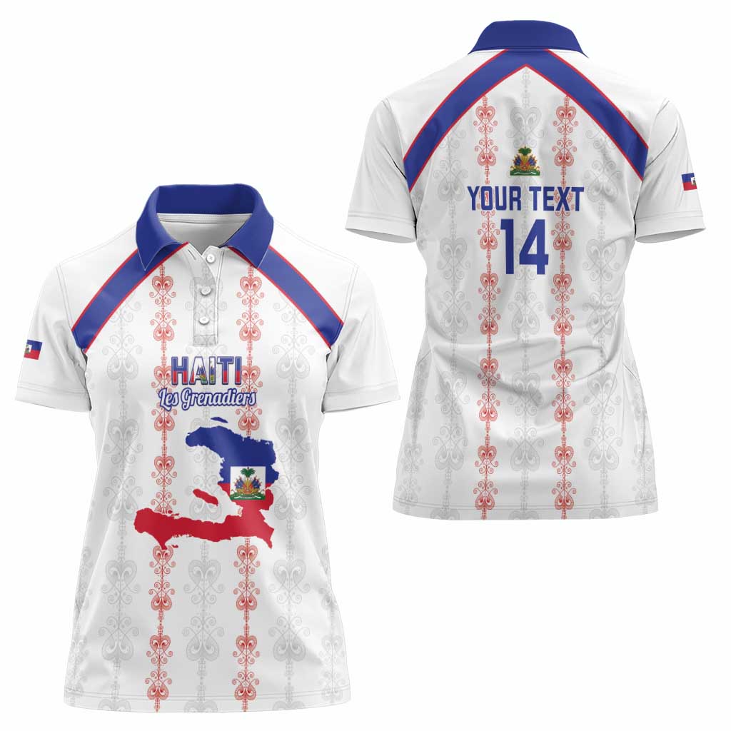 Custom Haiti Football Women Polo Shirt Les Grenadiers Veve Vodou White - Wonder Print Shop