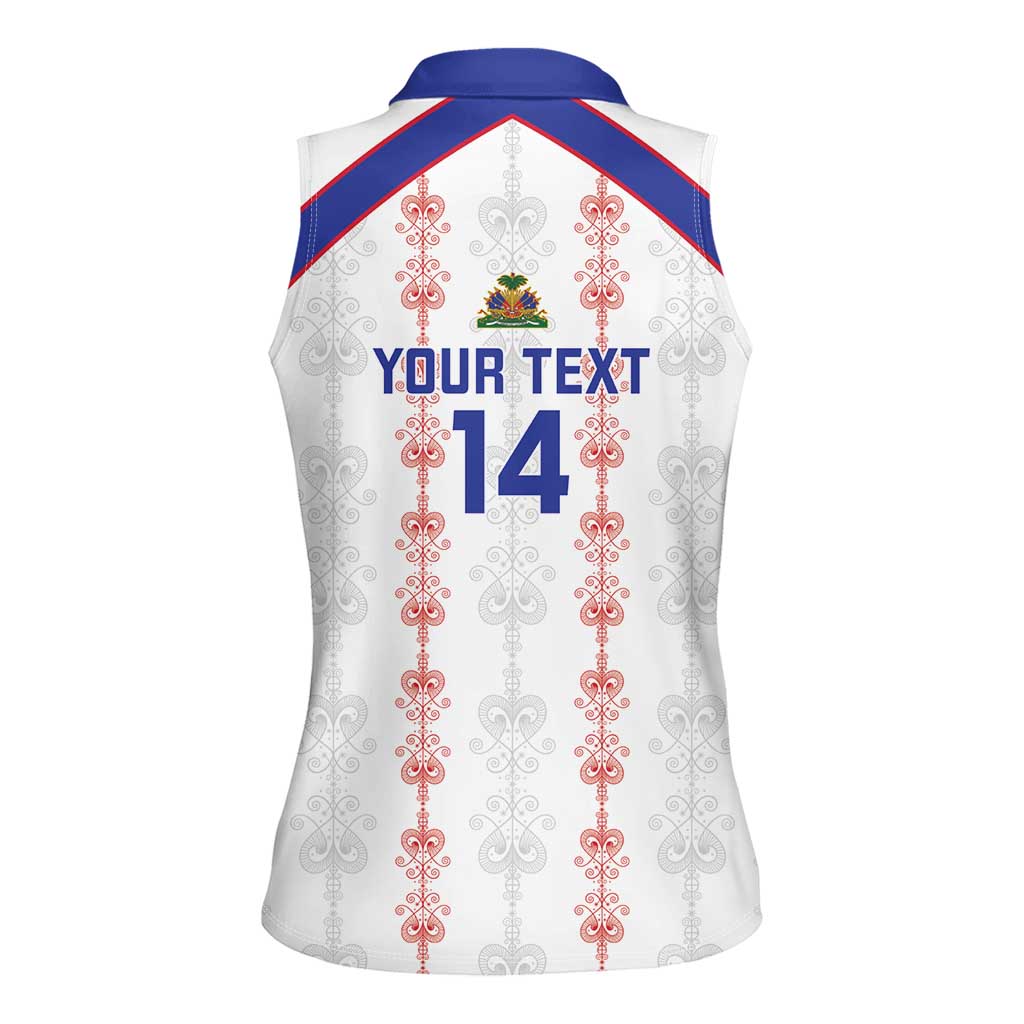 Custom Haiti Football Women Sleeveless Polo Shirt Les Grenadiers Veve Vodou White - Wonder Print Shop