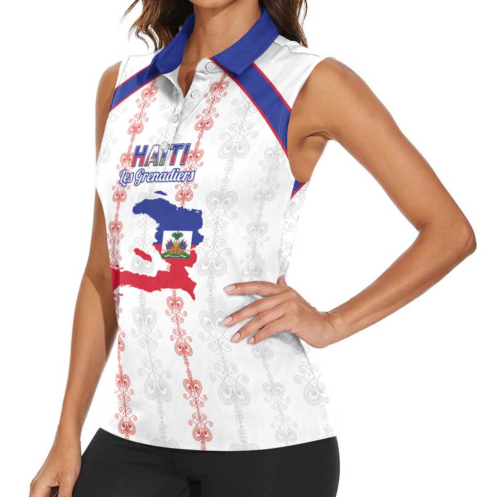 Custom Haiti Football Women Sleeveless Polo Shirt Les Grenadiers Veve Vodou White - Wonder Print Shop