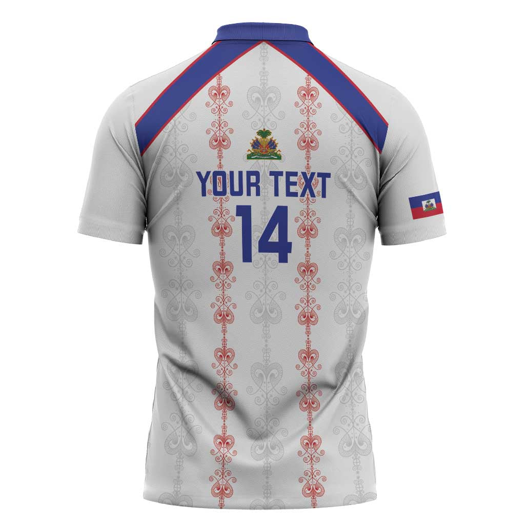 Custom Haiti Football Zipper Polo Shirt Les Grenadiers Veve Vodou White - Wonder Print Shop