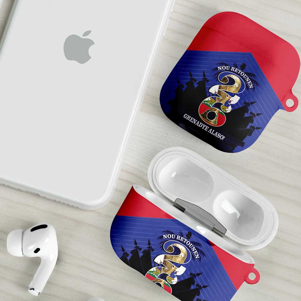 Les Grenadiers Haiti Football AirPods Case 2026 Nou Retounen Blue Version - Wonder Print Shop