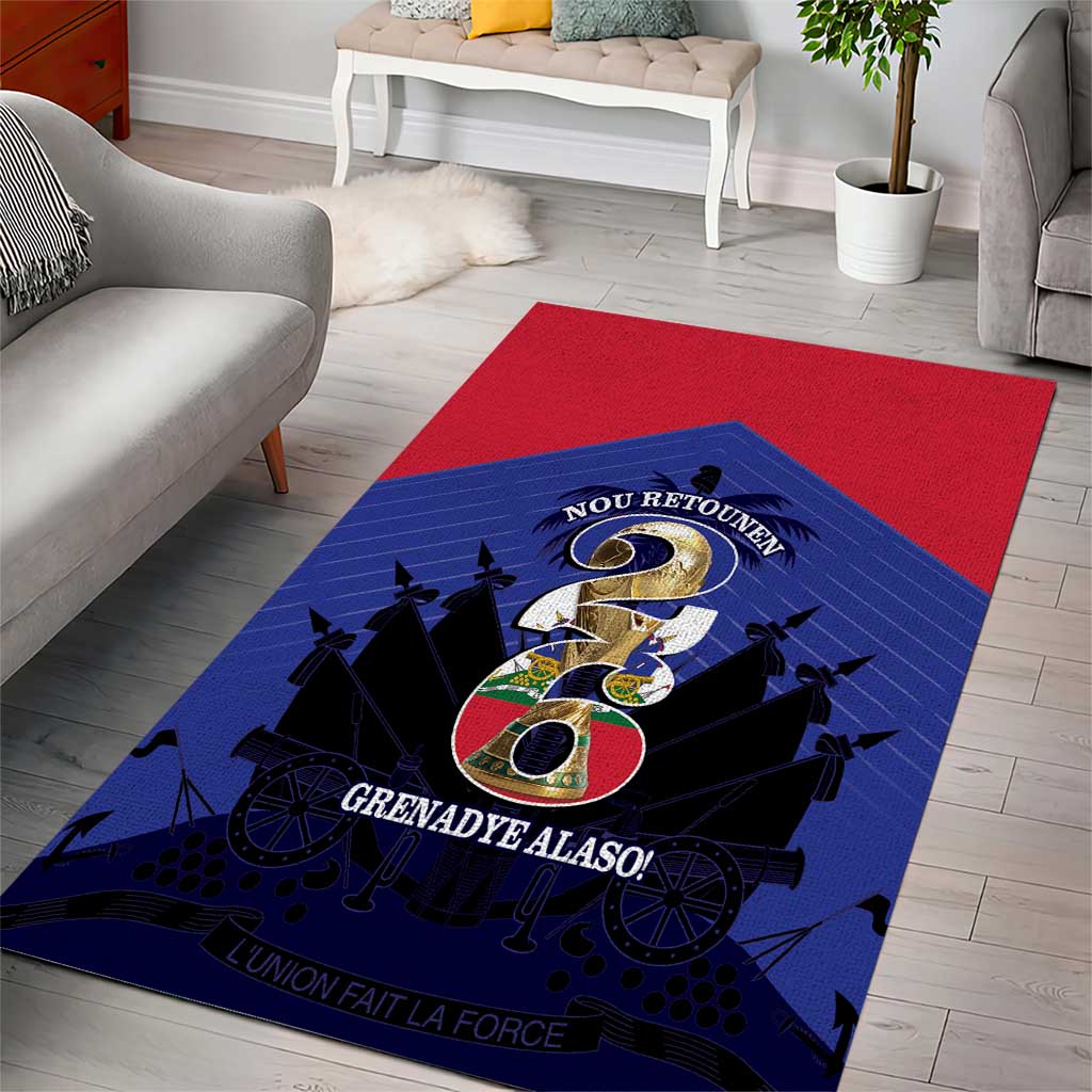 Les Grenadiers Haiti Football Area Rug 2026 Nou Retounen Blue Version - Wonder Print Shop