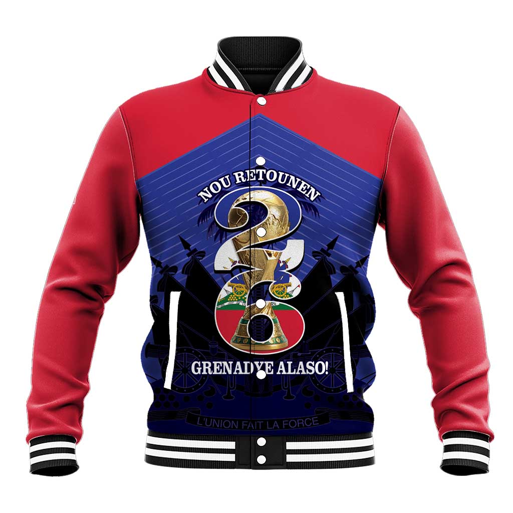 Personalized Les Grenadiers Haiti Football Baseball Jacket 2026 Nou Retounen Blue Version - Wonder Print Shop