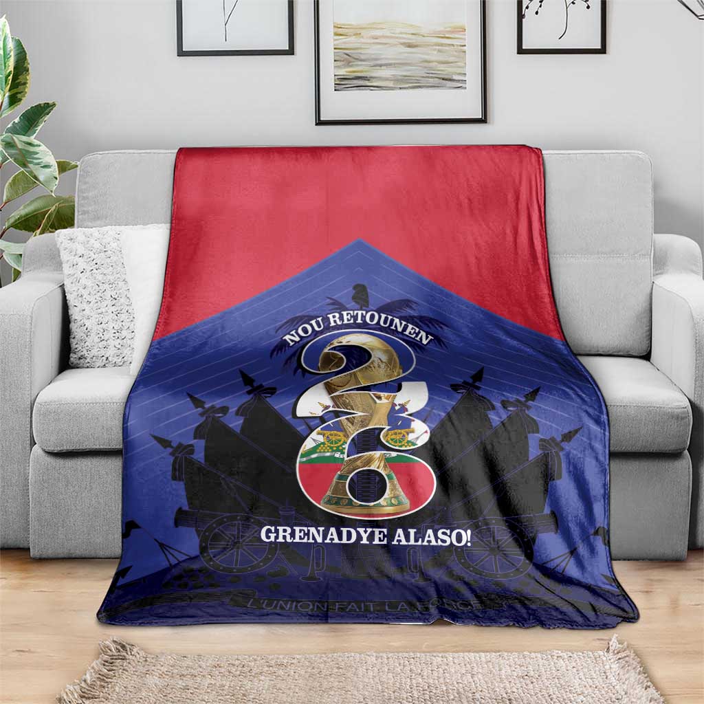 Les Grenadiers Haiti Football Blanket 2026 Nou Retounen Blue Version - Wonder Print Shop