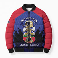 Personalized Les Grenadiers Haiti Football Bomber Puffer Jacket 2026 Nou Retounen Blue Version - Wonder Print Shop