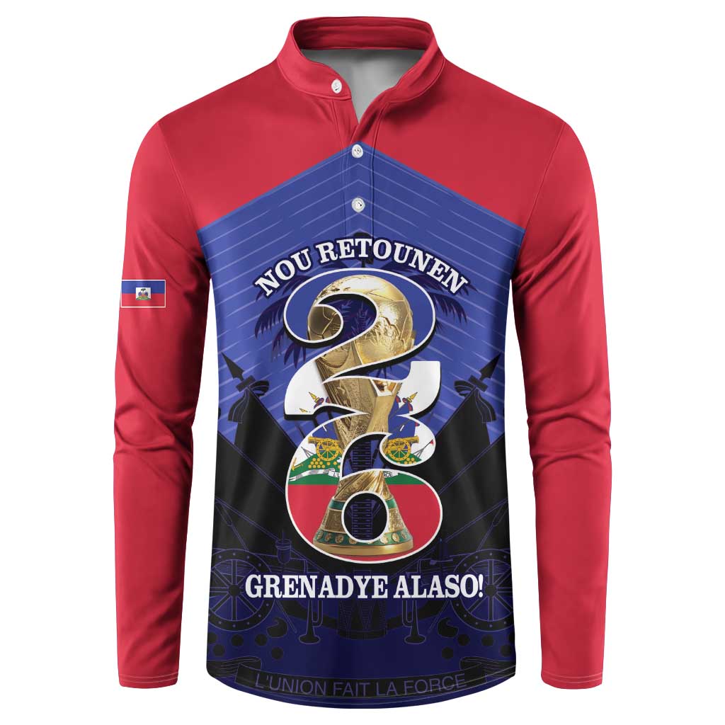 Personalized Les Grenadiers Haiti Football Button Sweatshirt 2026 Nou Retounen Blue Version - Wonder Print Shop