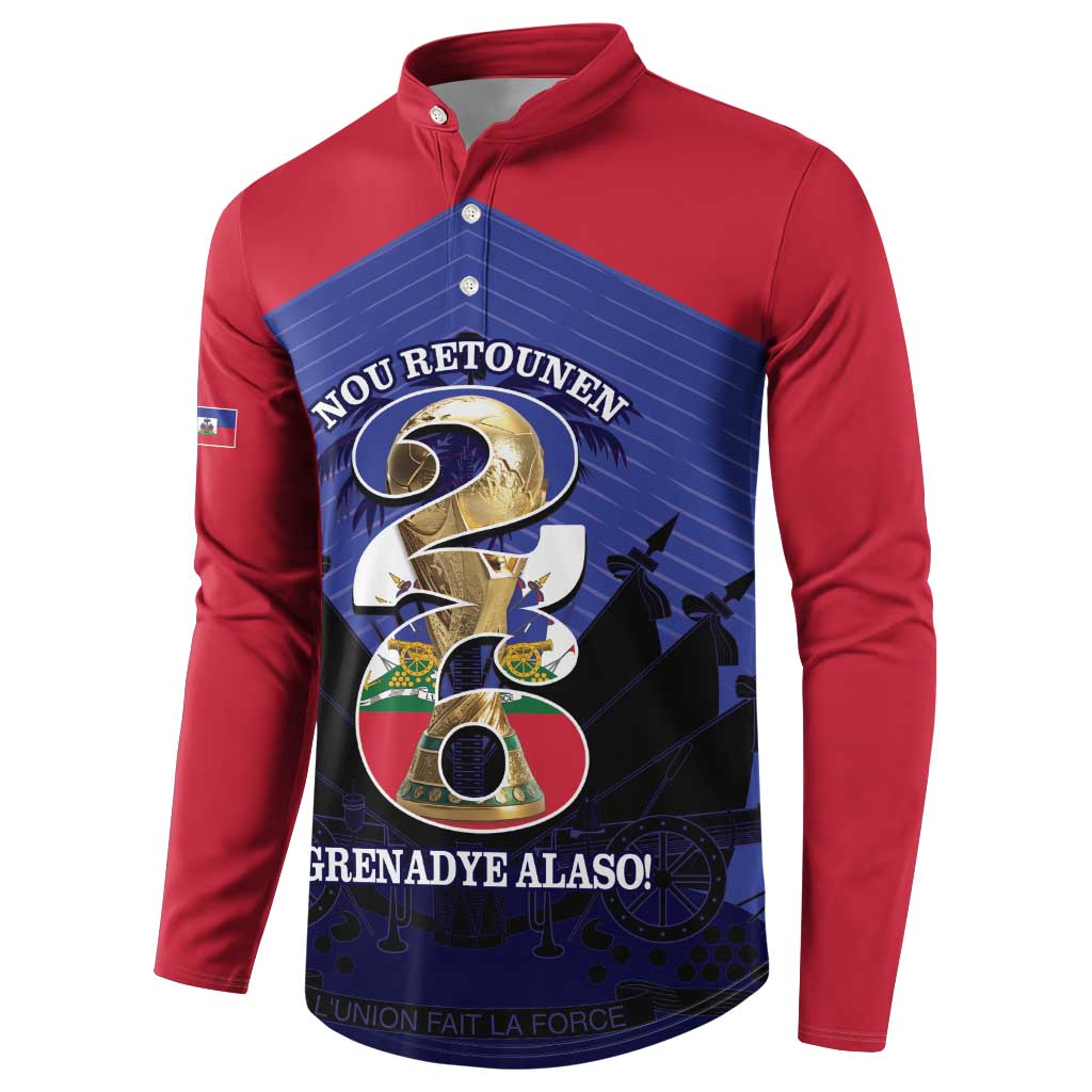 Personalized Les Grenadiers Haiti Football Button Sweatshirt 2026 Nou Retounen Blue Version - Wonder Print Shop