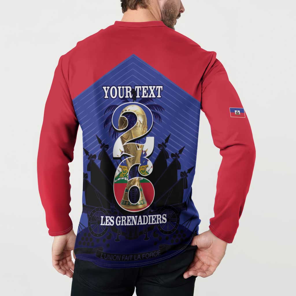 Personalized Les Grenadiers Haiti Football Button Sweatshirt 2026 Nou Retounen Blue Version - Wonder Print Shop