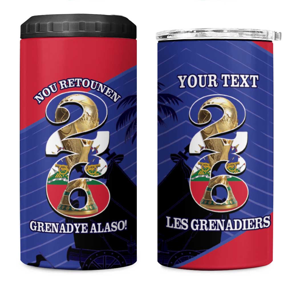 Personalized Les Grenadiers Haiti Football 4 in 1 Can Cooler Tumbler 2026 Nou Retounen Blue Version - Wonder Print Shop