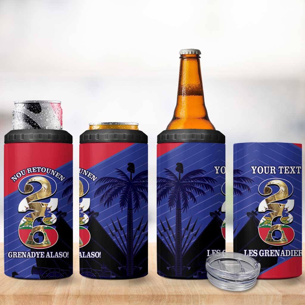 Personalized Les Grenadiers Haiti Football 4 in 1 Can Cooler Tumbler 2026 Nou Retounen Blue Version - Wonder Print Shop