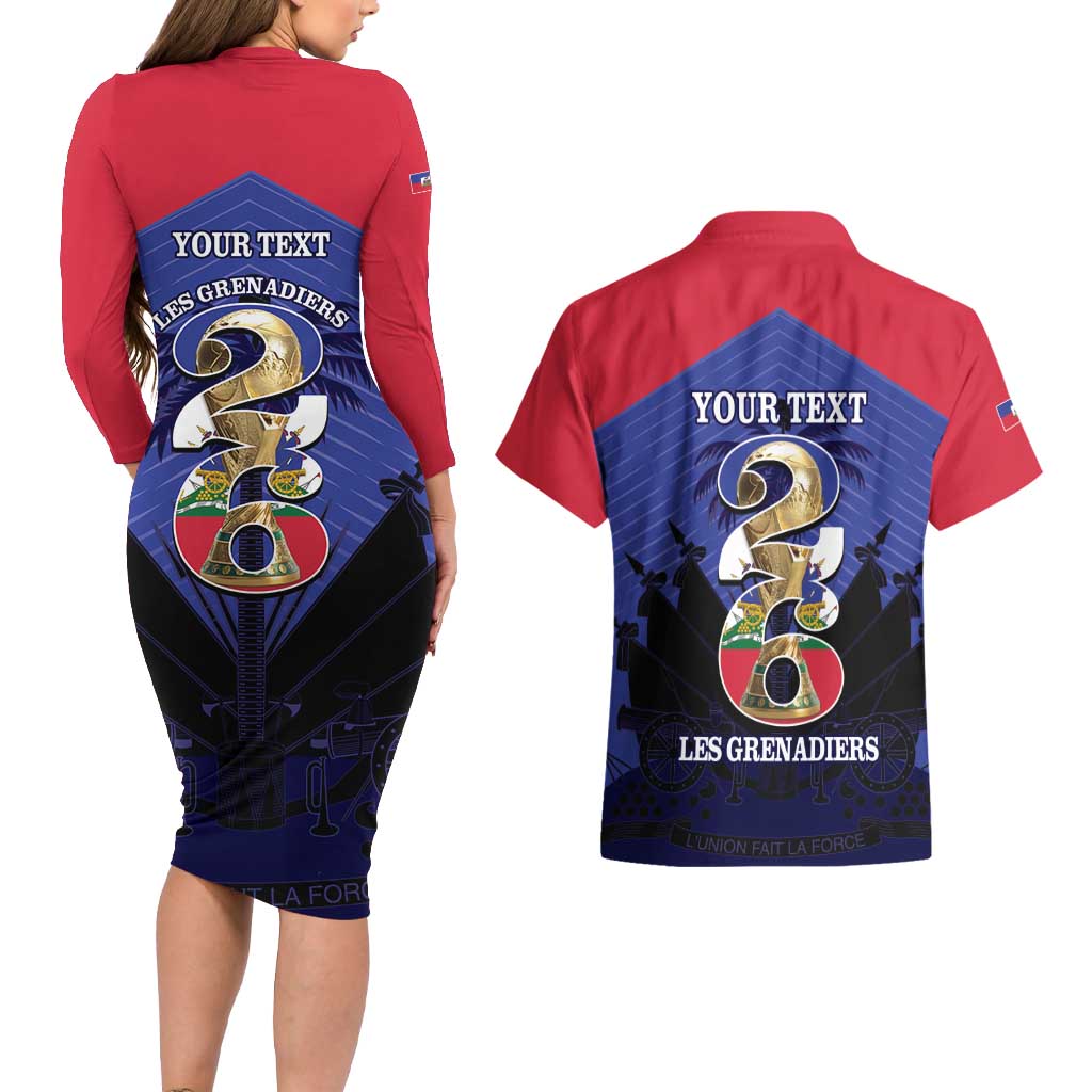 Personalized Les Grenadiers Haiti Football Couples Matching Long Sleeve Bodycon Dress and Hawaiian Shirt 2026 Nou Retounen Blue Version - Wonder Print Shop