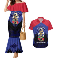 Personalized Les Grenadiers Haiti Football Couples Matching Mermaid Dress and Hawaiian Shirt 2026 Nou Retounen Blue Version - Wonder Print Shop