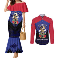 Personalized Les Grenadiers Haiti Football Couples Matching Mermaid Dress and Long Sleeve Button Shirt 2026 Nou Retounen Blue Version - Wonder Print Shop