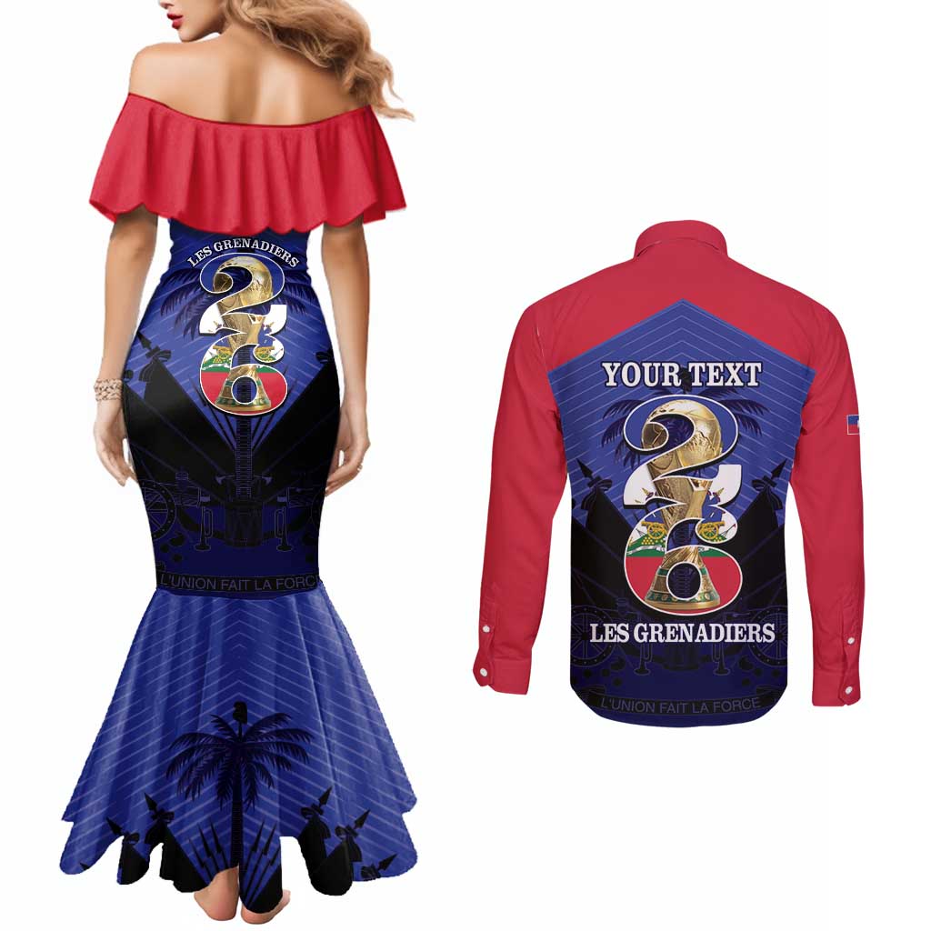 Personalized Les Grenadiers Haiti Football Couples Matching Mermaid Dress and Long Sleeve Button Shirt 2026 Nou Retounen Blue Version - Wonder Print Shop