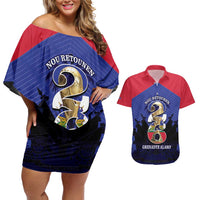 Personalized Les Grenadiers Haiti Football Couples Matching Off Shoulder Short Dress and Hawaiian Shirt 2026 Nou Retounen Blue Version - Wonder Print Shop