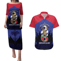Personalized Les Grenadiers Haiti Football Couples Matching Puletasi and Hawaiian Shirt 2026 Nou Retounen Blue Version - Wonder Print Shop