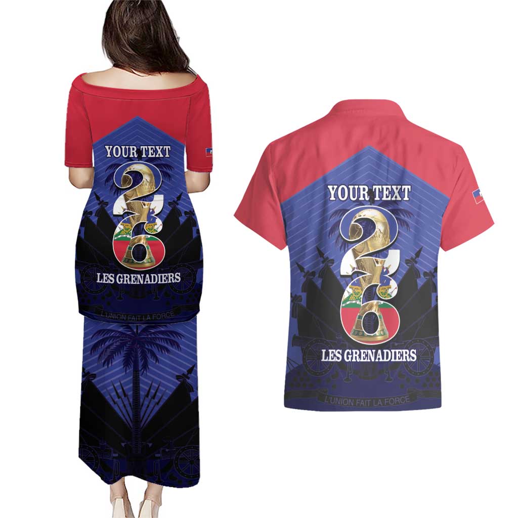 Personalized Les Grenadiers Haiti Football Couples Matching Puletasi and Hawaiian Shirt 2026 Nou Retounen Blue Version - Wonder Print Shop