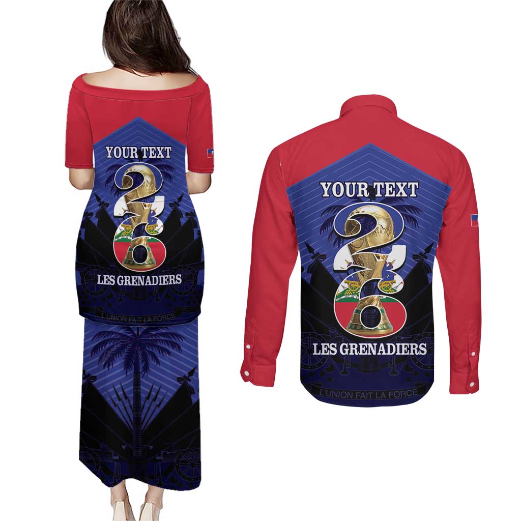 Personalized Les Grenadiers Haiti Football Couples Matching Puletasi and Long Sleeve Button Shirt 2026 Nou Retounen Blue Version - Wonder Print Shop