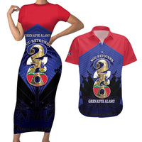 Personalized Les Grenadiers Haiti Football Couples Matching Short Sleeve Bodycon Dress and Hawaiian Shirt 2026 Nou Retounen Blue Version - Wonder Print Shop