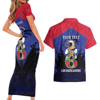 Personalized Les Grenadiers Haiti Football Couples Matching Short Sleeve Bodycon Dress and Hawaiian Shirt 2026 Nou Retounen Blue Version - Wonder Print Shop