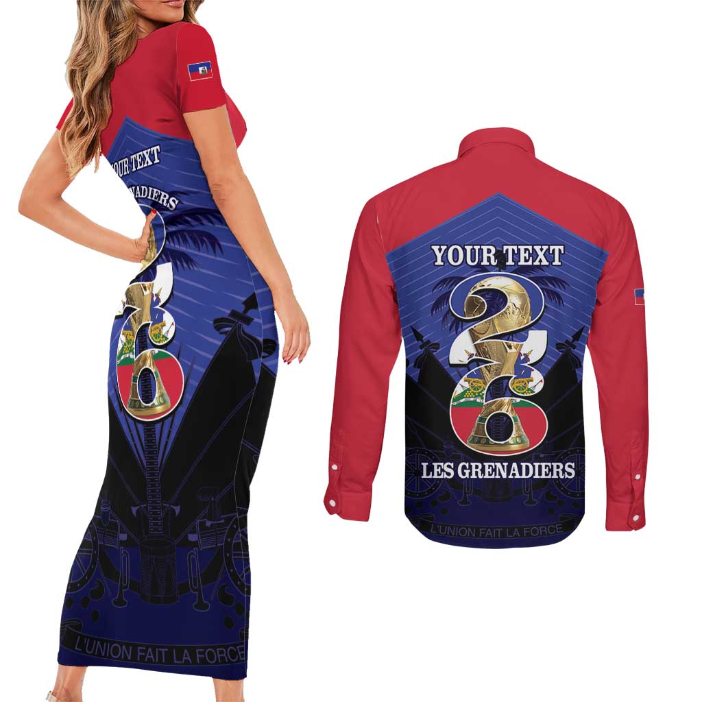 Personalized Les Grenadiers Haiti Football Couples Matching Short Sleeve Bodycon Dress and Long Sleeve Button Shirt 2026 Nou Retounen Blue Version - Wonder Print Shop