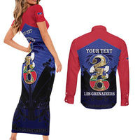 Personalized Les Grenadiers Haiti Football Couples Matching Short Sleeve Bodycon Dress and Long Sleeve Button Shirt 2026 Nou Retounen Blue Version - Wonder Print Shop
