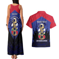 Personalized Les Grenadiers Haiti Football Couples Matching Tank Maxi Dress and Hawaiian Shirt 2026 Nou Retounen Blue Version - Wonder Print Shop