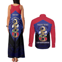 Personalized Les Grenadiers Haiti Football Couples Matching Tank Maxi Dress and Long Sleeve Button Shirt 2026 Nou Retounen Blue Version - Wonder Print Shop