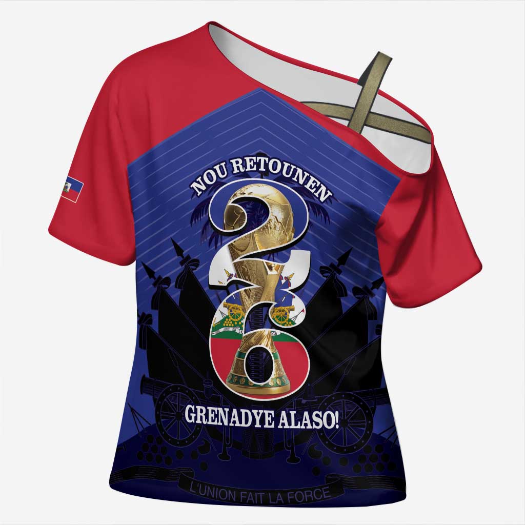 Personalized Les Grenadiers Haiti Football Cross Shoulder Shirt 2026 Nou Retounen Blue Version - Wonder Print Shop