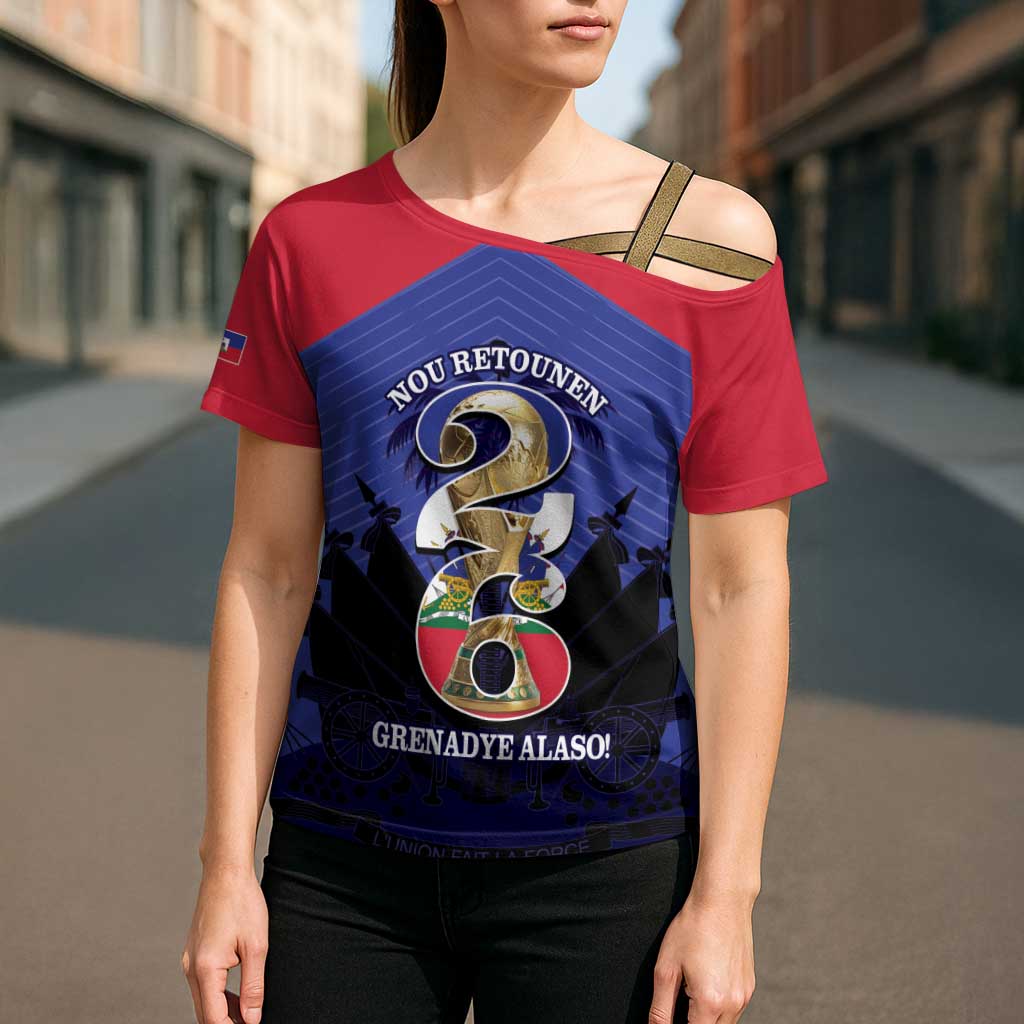 Personalized Les Grenadiers Haiti Football Cross Shoulder Shirt 2026 Nou Retounen Blue Version - Wonder Print Shop