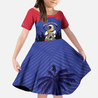 Personalized Les Grenadiers Haiti Football Family Matching Long Sleeve Bodycon Dress and Hawaiian Shirt 2026 Nou Retounen Blue Version - Wonder Print Shop