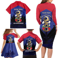 Personalized Les Grenadiers Haiti Football Family Matching Long Sleeve Bodycon Dress and Hawaiian Shirt 2026 Nou Retounen Blue Version - Wonder Print Shop