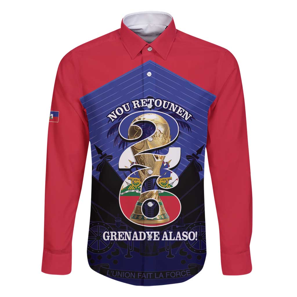 Personalized Les Grenadiers Haiti Football Family Matching Long Sleeve Bodycon Dress and Hawaiian Shirt 2026 Nou Retounen Blue Version - Wonder Print Shop