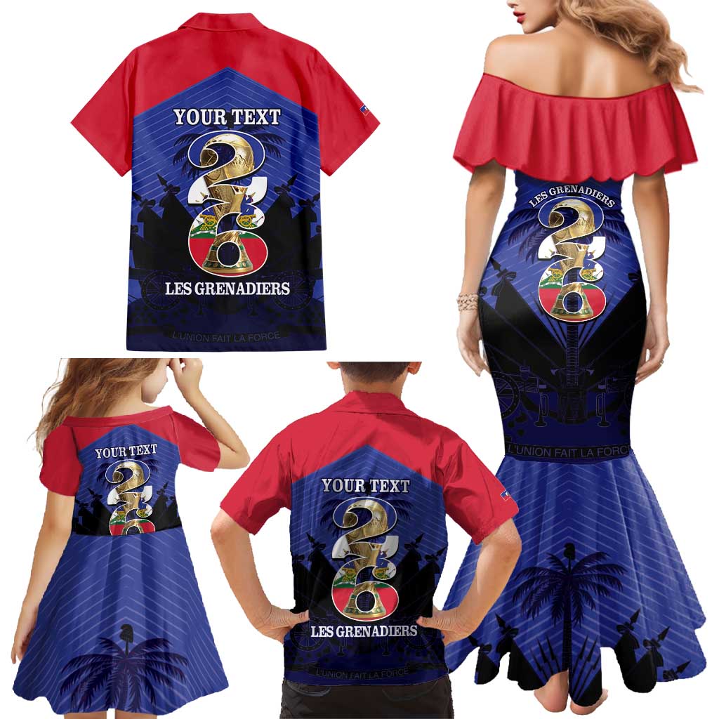 Personalized Les Grenadiers Haiti Football Family Matching Mermaid Dress and Hawaiian Shirt 2026 Nou Retounen Blue Version - Wonder Print Shop