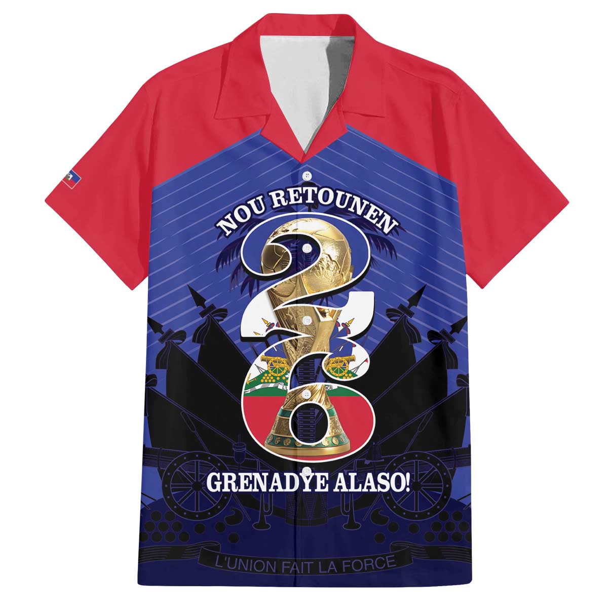 Personalized Les Grenadiers Haiti Football Family Matching Off The Shoulder Long Sleeve Dress and Hawaiian Shirt 2026 Nou Retounen Blue Version - Wonder Print Shop