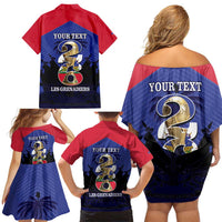 Personalized Les Grenadiers Haiti Football Family Matching Off Shoulder Short Dress and Hawaiian Shirt 2026 Nou Retounen Blue Version - Wonder Print Shop