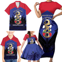 Personalized Les Grenadiers Haiti Football Family Matching Short Sleeve Bodycon Dress and Hawaiian Shirt 2026 Nou Retounen Blue Version - Wonder Print Shop