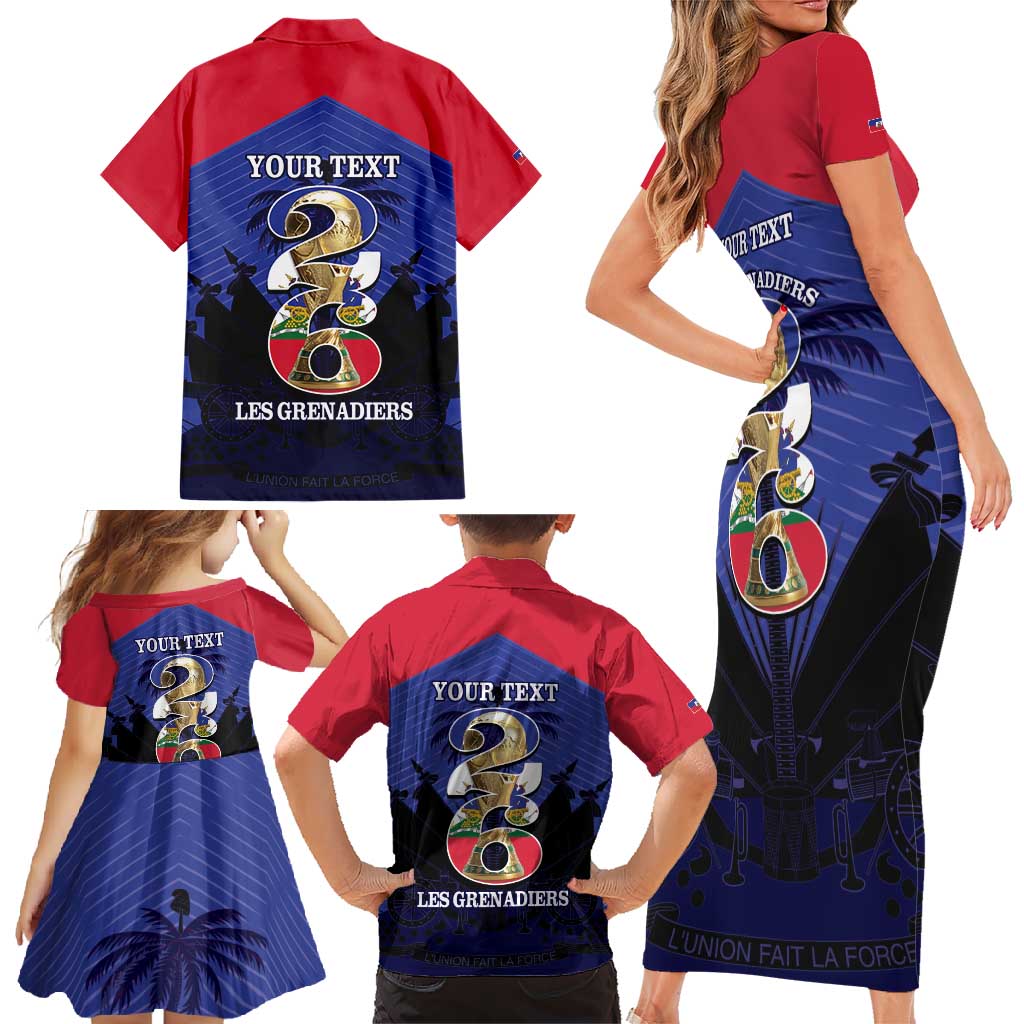 Personalized Les Grenadiers Haiti Football Family Matching Short Sleeve Bodycon Dress and Hawaiian Shirt 2026 Nou Retounen Blue Version - Wonder Print Shop